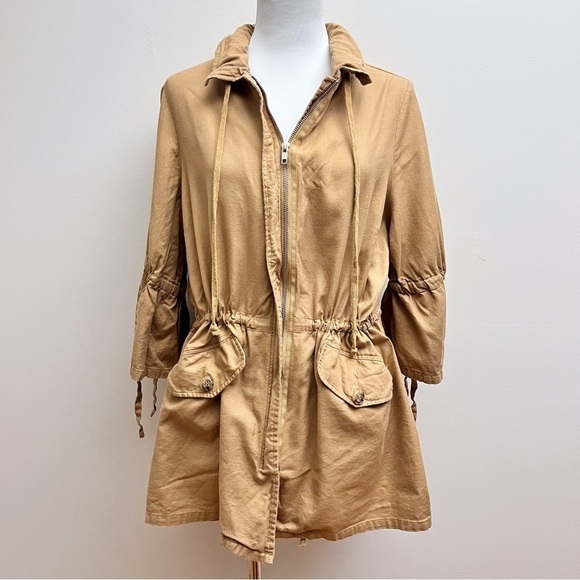 Karen Kane Camel Cinched Waist Tie Bell Sleeve Utility Zip Up Jacket 0X - Picture 2 of 15
